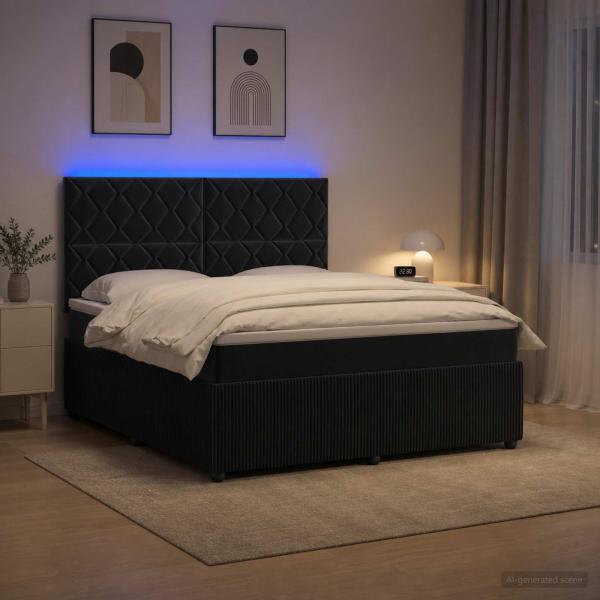 ARDEBO.de - LED Boxspringbett mit Matratze Schwarz 140 x 200 cm Samt