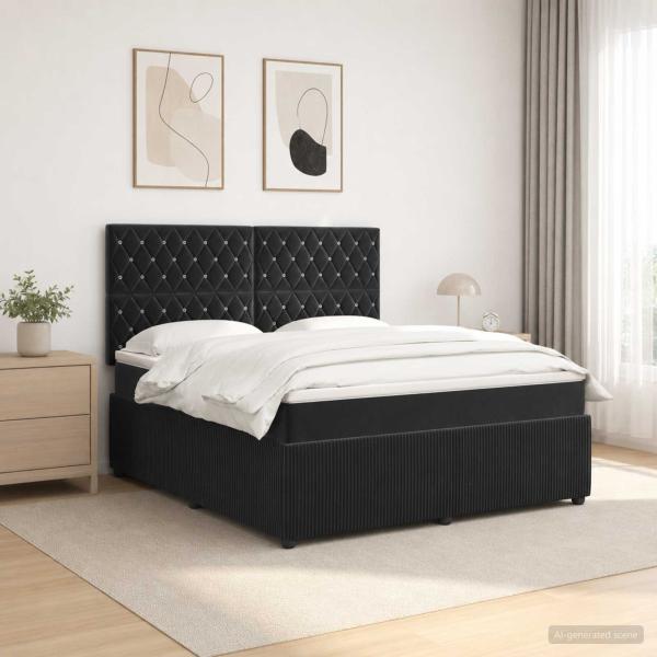 LED Boxspringbett mit Matratze Schwarz 160 x 200 cm Samt