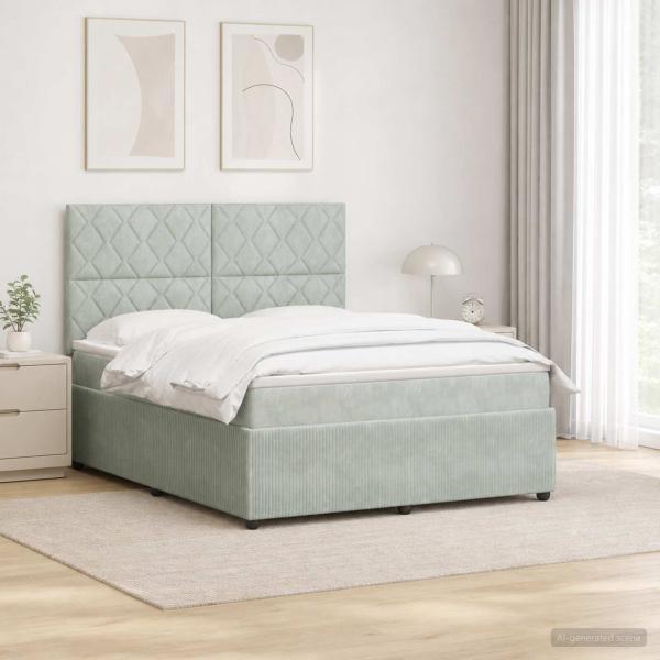 ARDEBO.de - LED Boxspringbett mit Matratze Hellgrau 160 x 200 cm Samt
