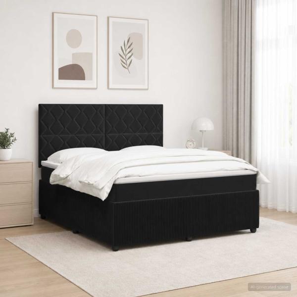 LED Boxspringbett mit Matratze Schwarz 160 x 200 cm Samt