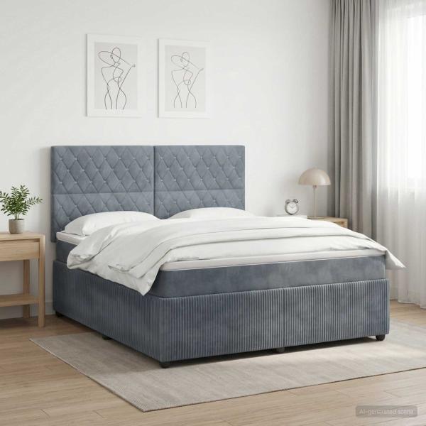 ARDEBO.de - LED Boxspringbett mit Matratze Dunkelgrau 180 x 200 cm Samt