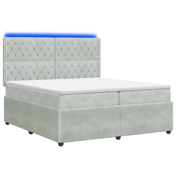 LED Boxspringbett mit Matratze Hellgrau 200 x 200 cm Samt