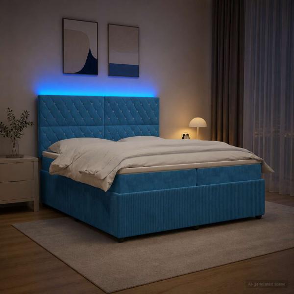 ARDEBO.de - LED Boxspringbett mit Matratze Blau 200 x 200 cm Samt