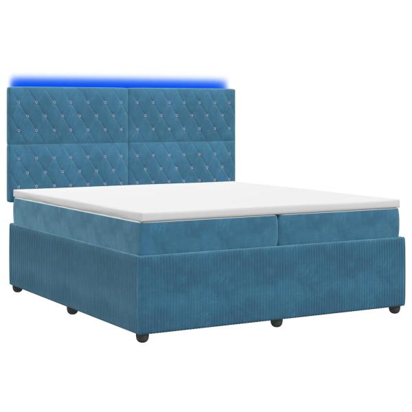 LED Boxspringbett mit Matratze Blau 200 x 200 cm Samt