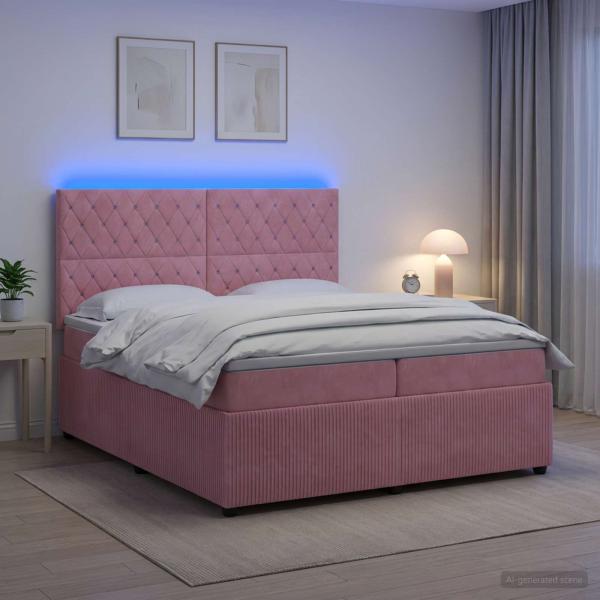 ARDEBO.de - LED Boxspringbett mit Matratze Rosa 200 x 200 cm Samt