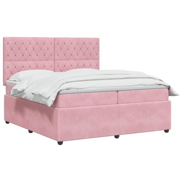 LED Boxspringbett mit Matratze Rosa 200 x 200 cm Samt
