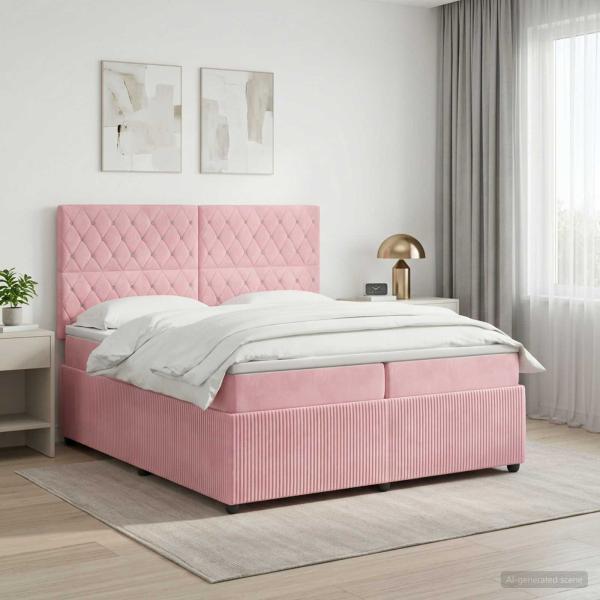 LED Boxspringbett mit Matratze Rosa 200 x 200 cm Samt
