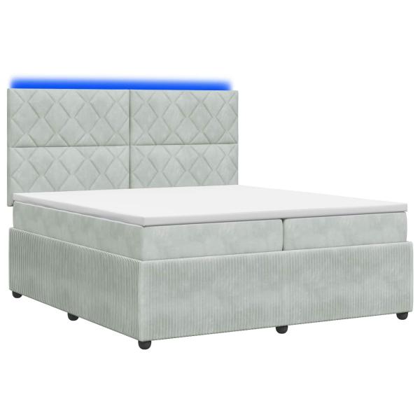 LED Boxspringbett mit Matratze Hellgrau 200 x 200 cm Samt