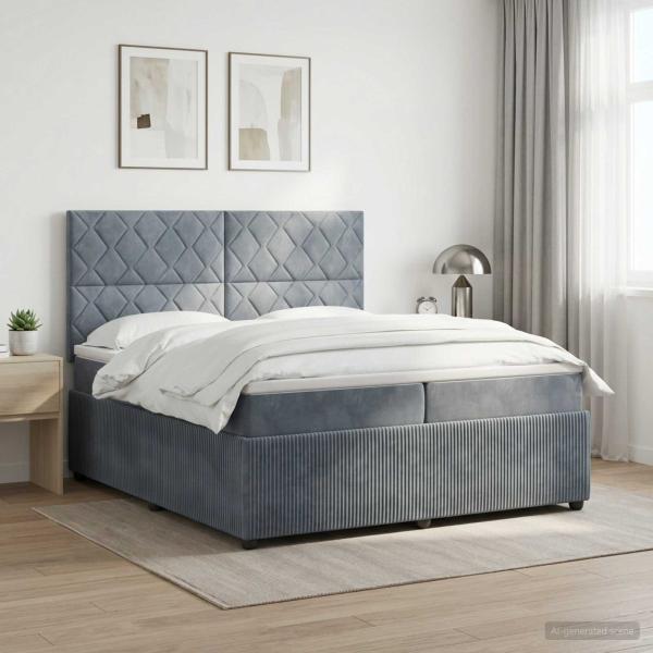 ARDEBO.de - LED Boxspringbett mit Matratze Dunkelgrau 200 x 200 cm Samt