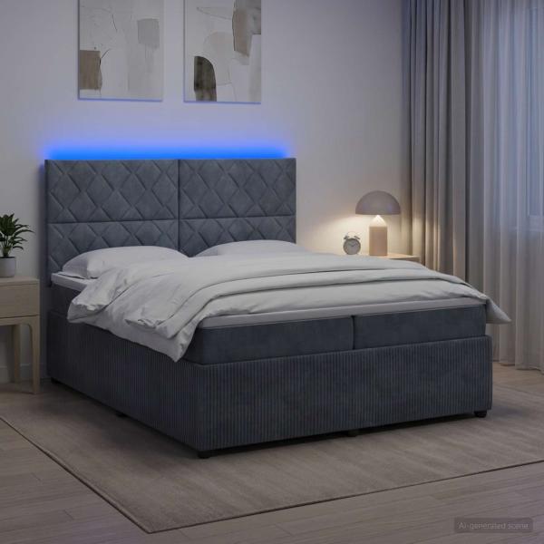 LED Boxspringbett mit Matratze Dunkelgrau 200 x 200 cm Samt