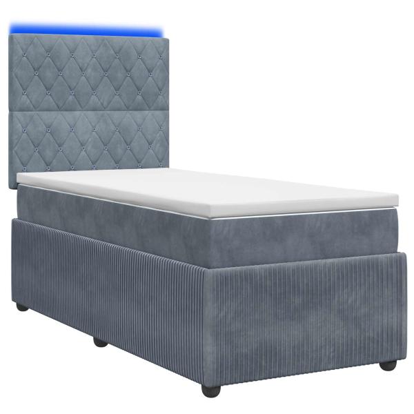 LED Boxspringbett mit Matratze Dunkelgrau 90 x 190 cm Samt