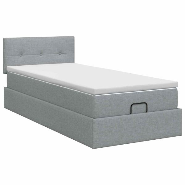 Ottoman Bett mit Matratze Hellgrau 100 x 200 cm Stoff