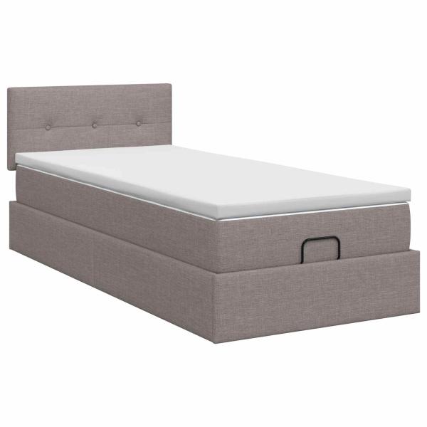 Ottoman Bett mit Matratze mit Kopfteil Taupe 100 x 200 cm Stoff
