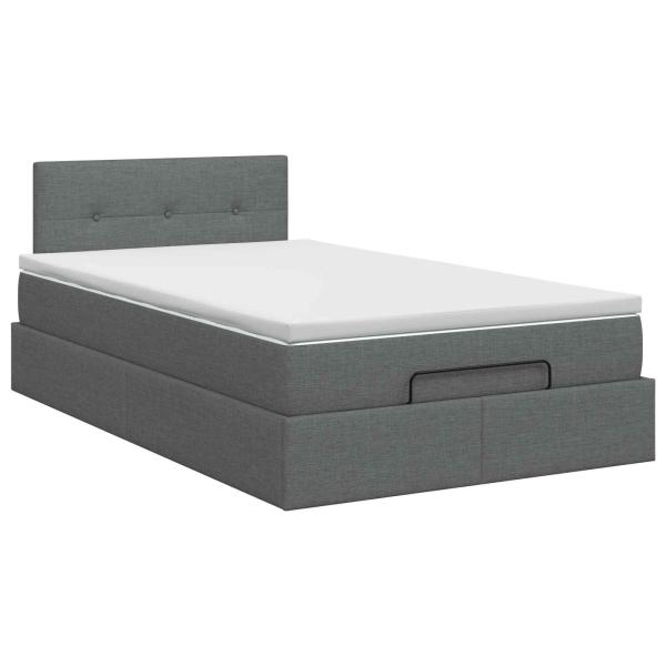 Ottoman Bett mit Matratze Dunkelgrau 120 x 190 cm Stoff