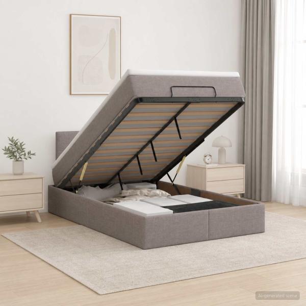 ARDEBO.de - Ottoman Bett mit Matratze mit Kopfteil Taupe 120 x 190 cm Stoff