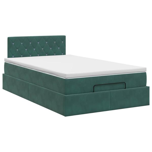 Ottoman Bett mit Matratze Dunkelgrün 120 x 190 cm Samt