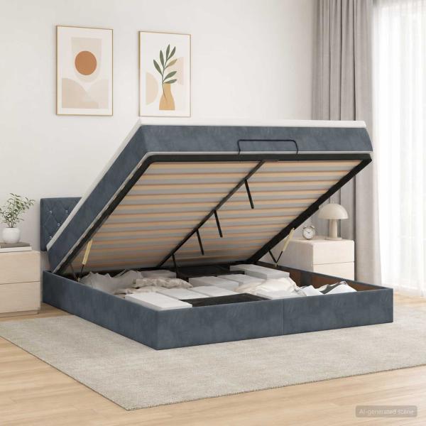 ARDEBO.de - Ottoman Bett mit Matratze Dunkelgrau 140 x 190 cm Samt