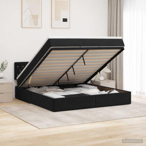 ARDEBO.de - Ottoman Bett mit Matratze Schwarz 140 x 190 cm Samt