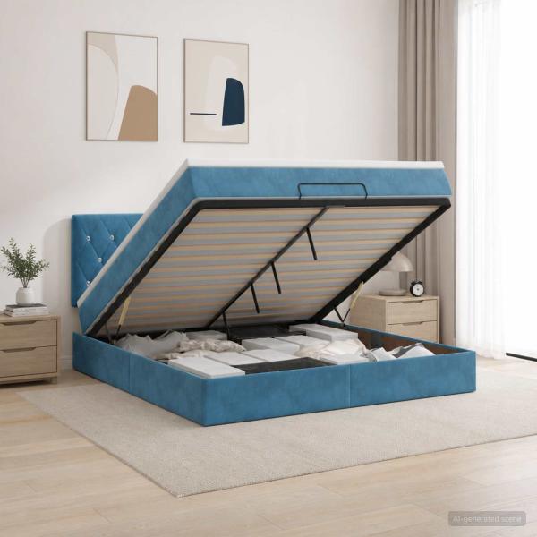 ARDEBO.de - Ottoman Bett mit Matratze Dunkelblau 140 x 190 cm Samt