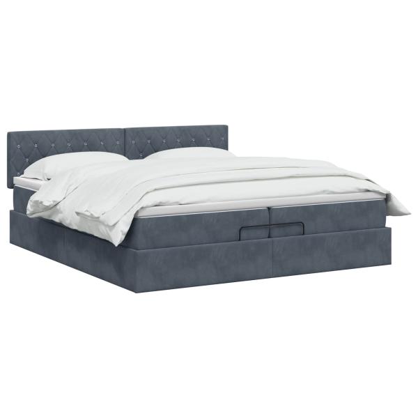Ottoman Bett mit Matratze Dunkelgrau 200 x 200 cm Samt
