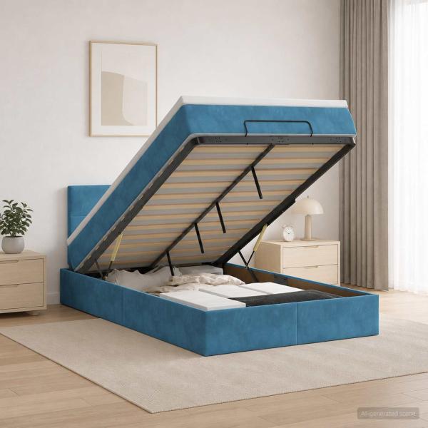 ARDEBO.de - Ottoman Bett mit Matratze Dunkelblau 120 x 200 cm Samt