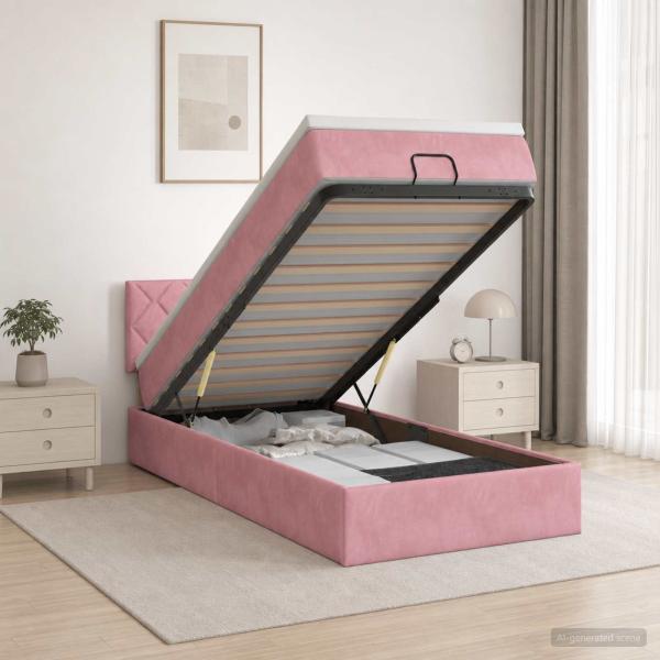 ARDEBO.de - Ottoman Bett mit Matratze mit Kopfteil Rosa 80 x 200 cm Samt
