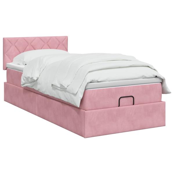 Ottoman Bett mit Matratze mit Kopfteil Rosa 100 x 200 cm Samt