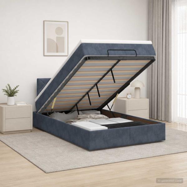 ARDEBO.de - Ottoman Bett mit Matratze Dunkelgrau 120 x 200 cm Samt