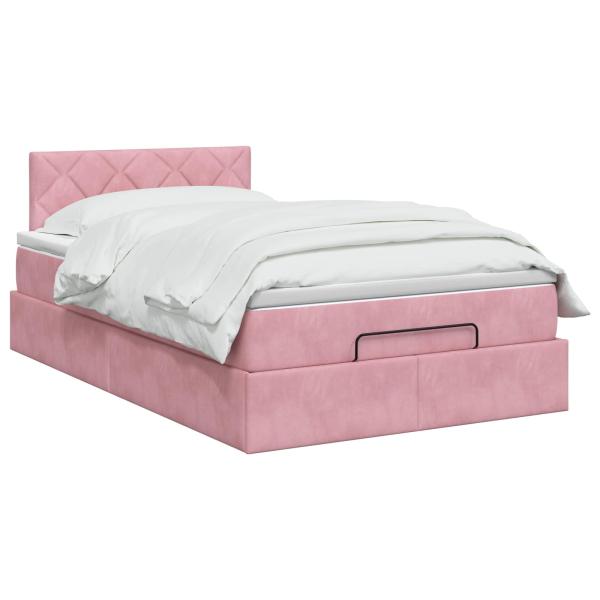Ottoman Bett mit Matratze mit Kopfteil Rosa 120 x 200 cm Samt