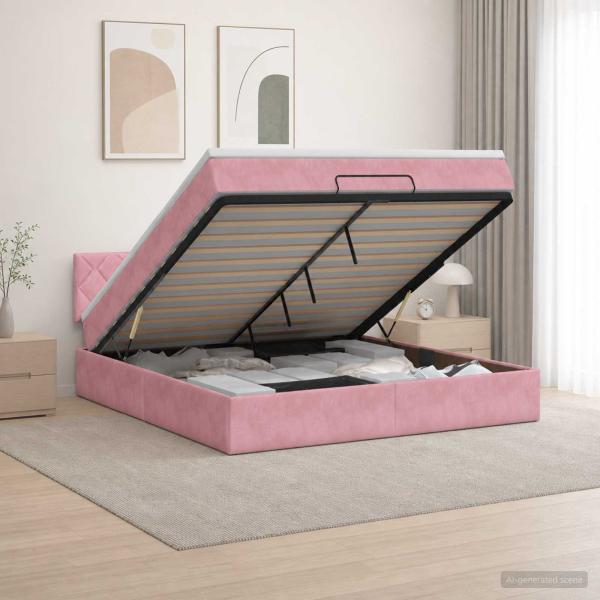 ARDEBO.de - Ottoman Bett mit Matratze mit Kopfteil Rosa 140 x 200 cm Samt