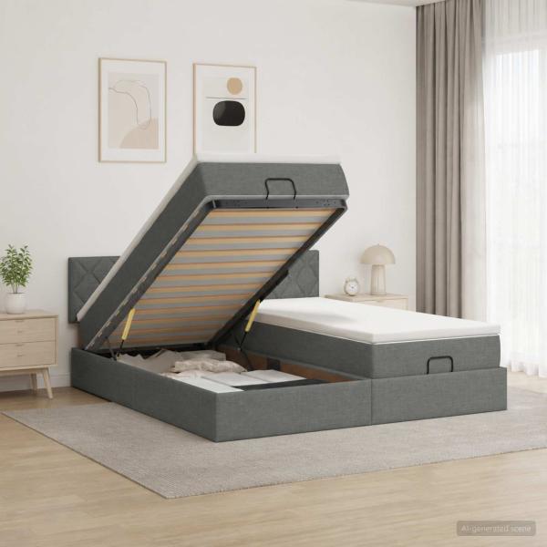 ARDEBO.de - Ottoman Bett mit Matratze mit Kopfteil 2 Stk. Dunkelgrau Stoff