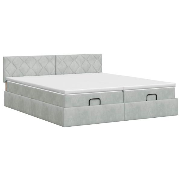 Ottoman Bett mit Matratze mit Kopfteil 2 Stk. Hellgrau Samt