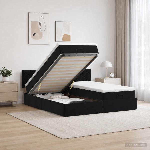 ARDEBO.de - Ottoman Bett mit Matratze mit Kopfteil 2 Stk. Schwarz Samt