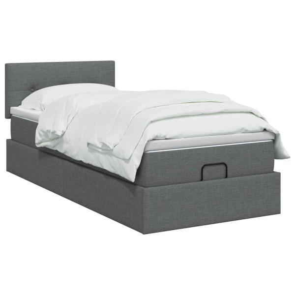 Ottoman-Bett mit Matratze und LED Dunkelgrau 100 x 200 cm Stoff