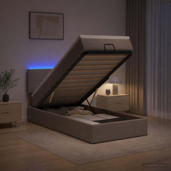 Ottoman-Bett mit Matratze und LED Taupe 100 x 200 cm Stoff