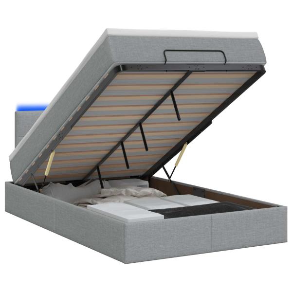 Ottoman-Bett mit Matratze und LED Hellgrau 120 x 190 cm Stoff