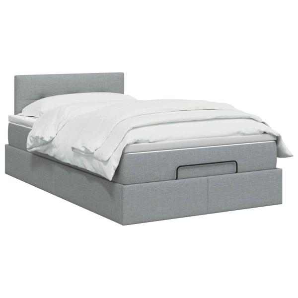 Ottoman-Bett mit Matratze und LED Hellgrau 120 x 190 cm Stoff