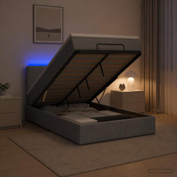 Ottoman-Bett mit Matratze und LED Hellgrau 120 x 190 cm Stoff