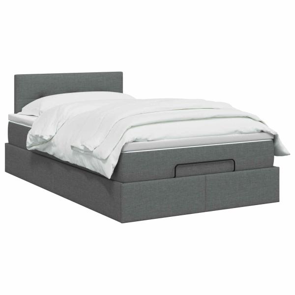 Ottoman-Bett mit Matratze und LED Dunkelgrau 120 x 190 cm Stoff