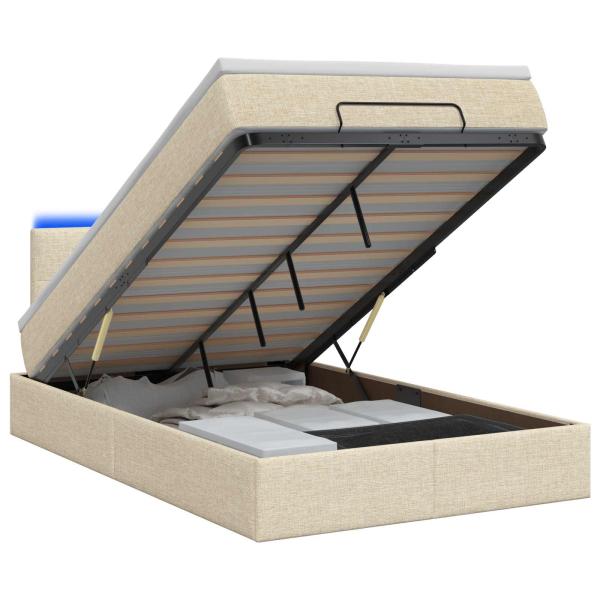 Ottoman-Bett mit Matratze und LED Creme 120 x 190 cm Stoff