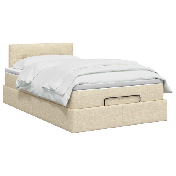 Ottoman-Bett mit Matratze und LED Creme 120 x 190 cm Stoff