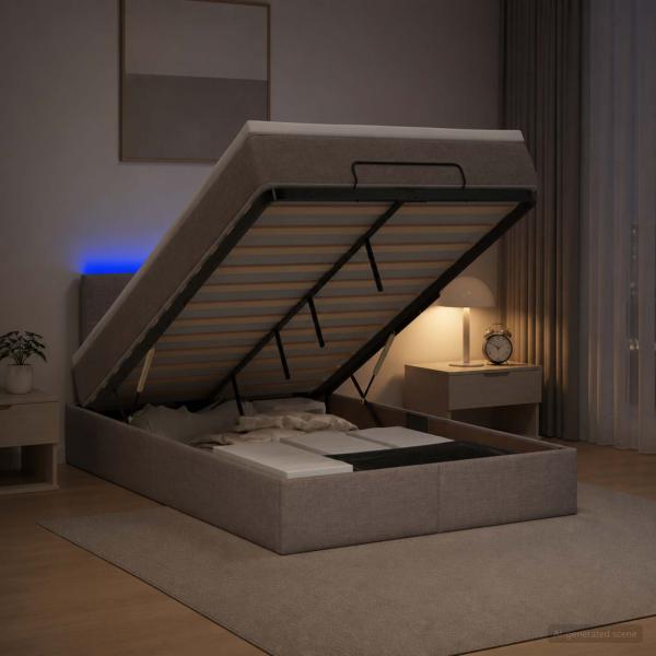 Ottoman-Bett mit Matratze und LED Taupe 120 x 200 cm Stoff