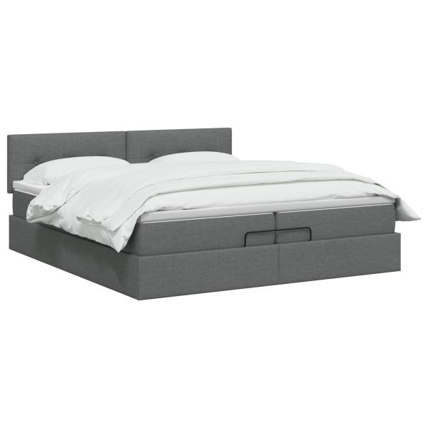Ottoman-Bett mit Matratze und LED Dunkelgrau 200 x 200 cm Stoff