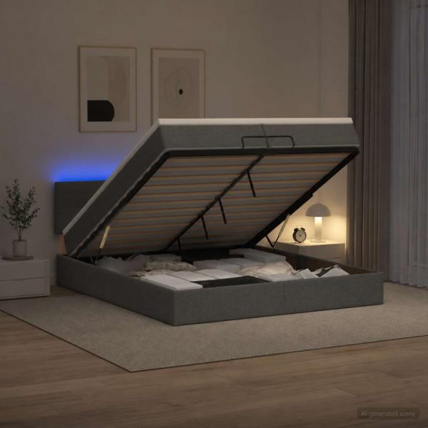 Ottoman-Bett mit Matratze und LED Dunkelgrau 200 x 200 cm Stoff
