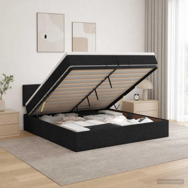 ARDEBO.de - Ottoman-Bett mit Matratze und LED Schwarz 200 x 200 cm Stoff