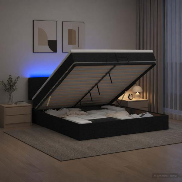 Ottoman-Bett mit Matratze und LED Schwarz 200 x 200 cm Stoff