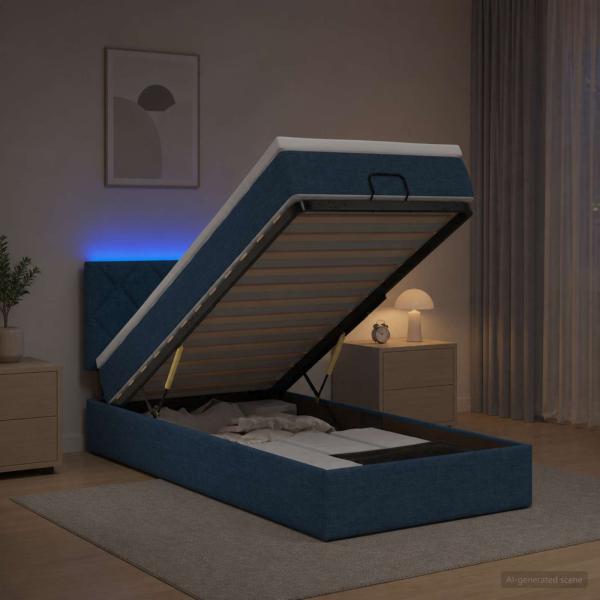 Ottoman-Bett mit Matratze und LED Blau 90 x 200 cm Stoff