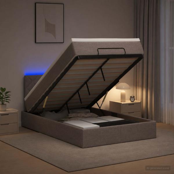 Ottoman-Bett mit Matratze und LED Taupe 120 x 190 cm Stoff