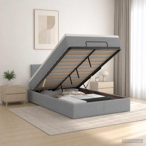 Ottoman-Bett mit Matratze und LED Hellgrau 120 x 200 cm Stoff