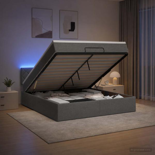 Ottoman-Bett mit Matratze und LED Dunkelgrau 140 x 190 cm Stoff